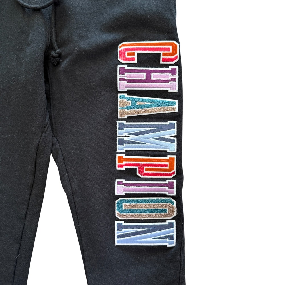 Champion Reverse Weave Black Joggers Multi Color Logo Sweatpants Size Small - Picture 3 of 8